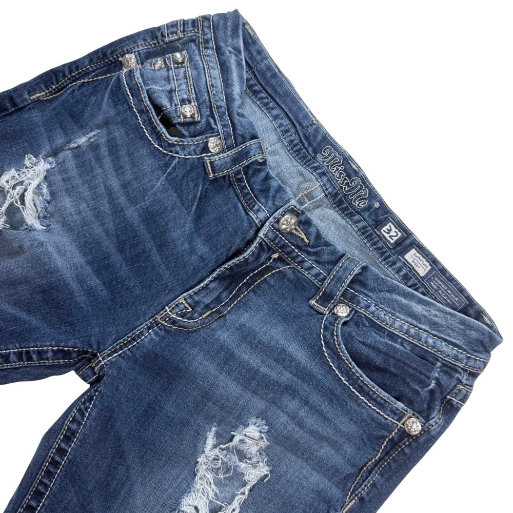 Miss Me Signature Bootcut Jeans Medium Wash Distressed Embellished JE8428BZ 32